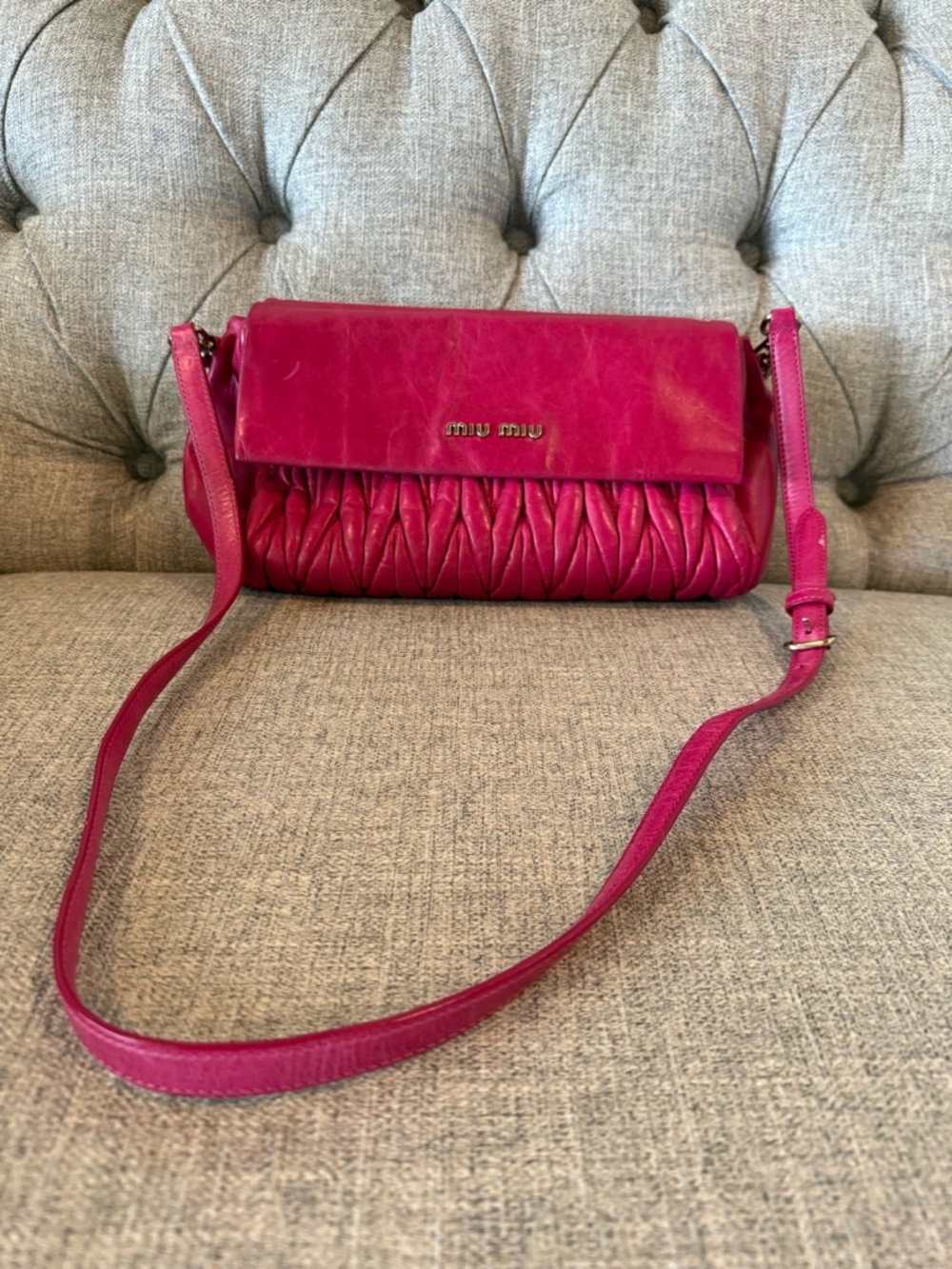 Miu Miu Fuchsia Matelassé Leather Crossbody Bag